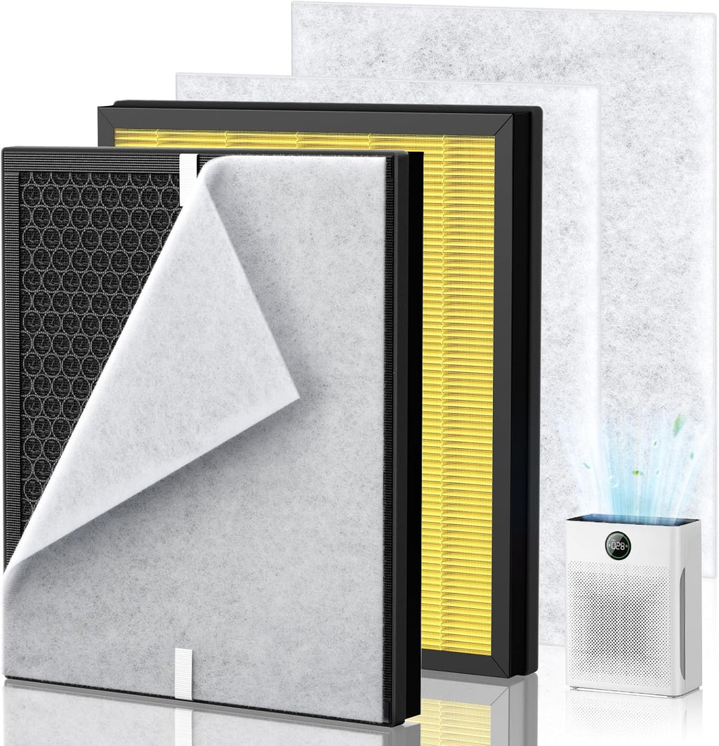 PR1 Replacement Filter for Mooka PR1 Air Purifier for Home Large Room up to 2200sq.ft, 2 Pack 3-in-1 HEPA Activated Carbon, with 4Pcs Washable Filter for Pets，Yellow