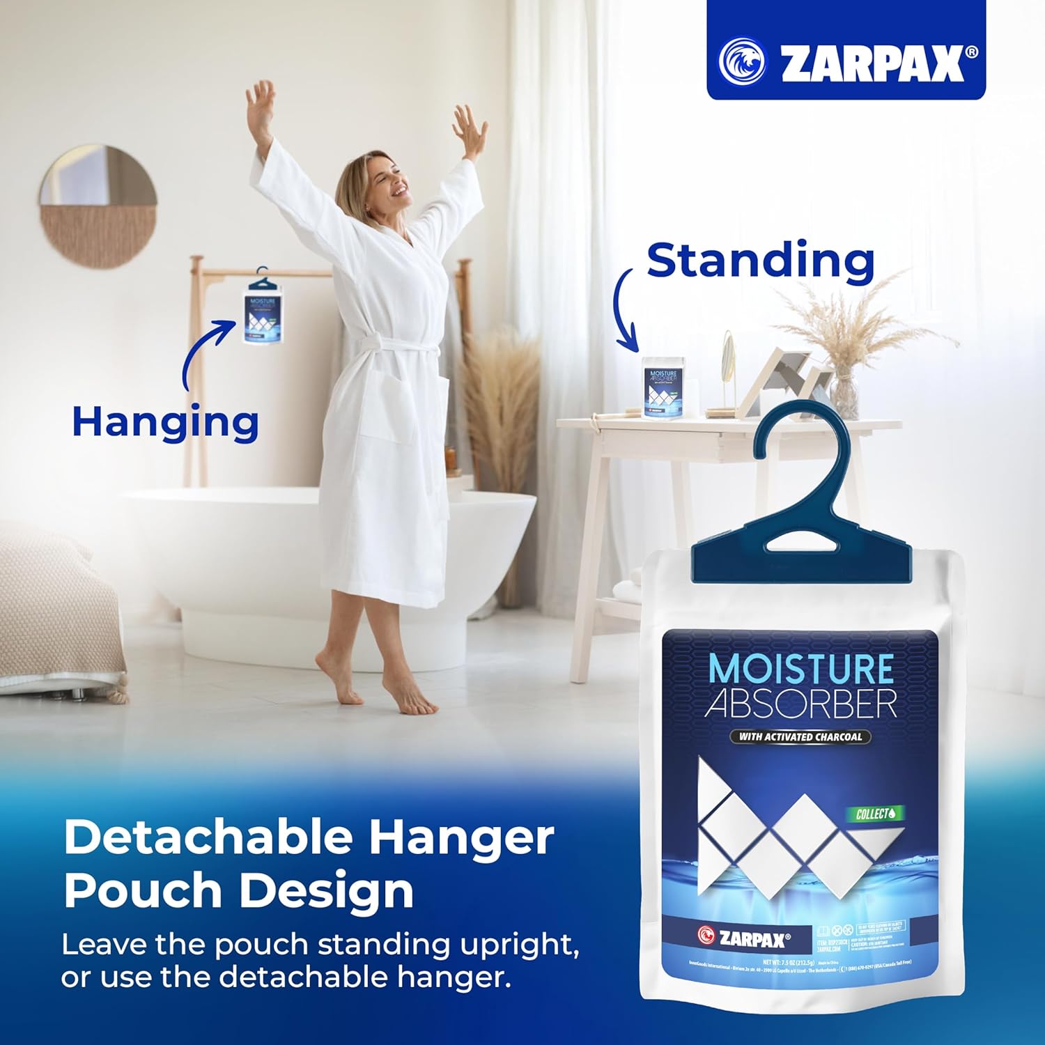 Moisture Absorber Sachets Activated Charcoal 7.5 oz/212g - Remove Excess Moisture In Air & Odor - Desiccant Dehumidifier for Closet, Drawer, Storage - Dampness & Humidity Control - Set of 5