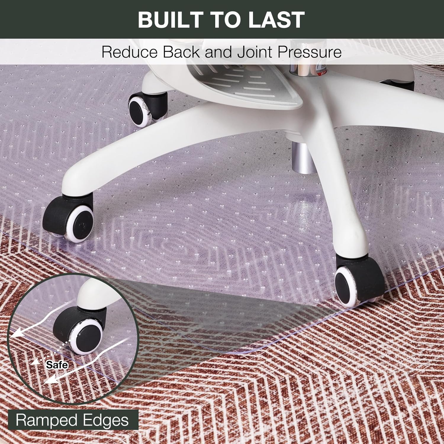 Chair Mat for Carpet, 36" x 48" Easy Glide Desk Chair Mat for Carpeted Floors, Beveled Edge Vinyl Mat with Grips, Heavy Duty Carpet Protector for Home Office, Clear(with Lip)