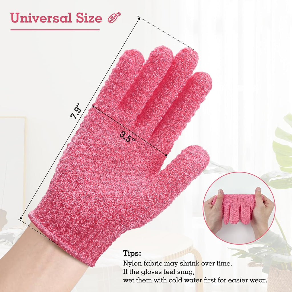 Evridwear Exfoliating Gloves for Shower, 100% Nylon Thick Soft Medium Heavy Bathing Gloves Dead Skin Remover Body Scrubber Smooth Skin with Hang Loop, 2 Pairs Heavy Hot Pink