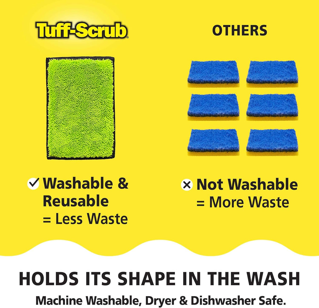 Fresh Tuff-Scrub, Large, 6-Pack Scrub-N-Wipe Sponge Cloth with Silvadur Antimicrobial for Odor Control, Microfiber, Multi-Surface, Non-Scratch, Dual-Sided, Machine Washable, Durable Kitchen Sponge