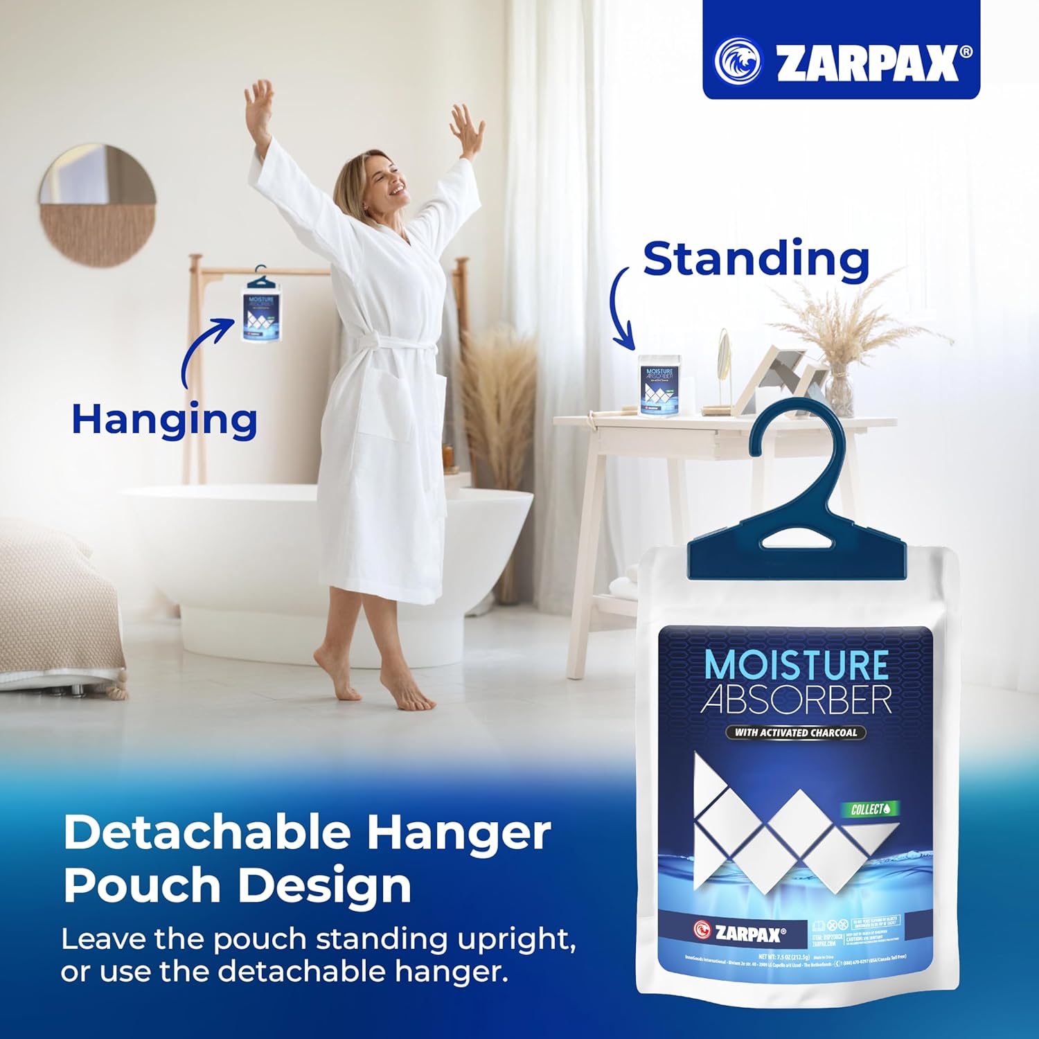 Moisture Absorber Sachets Activated Charcoal 7.5 oz/212g - Remove Excess Moisture In Air & Odor - Desiccant Dehumidifier for Closet, Drawer, Storage - Dampness & Humidity Control - Set of 10