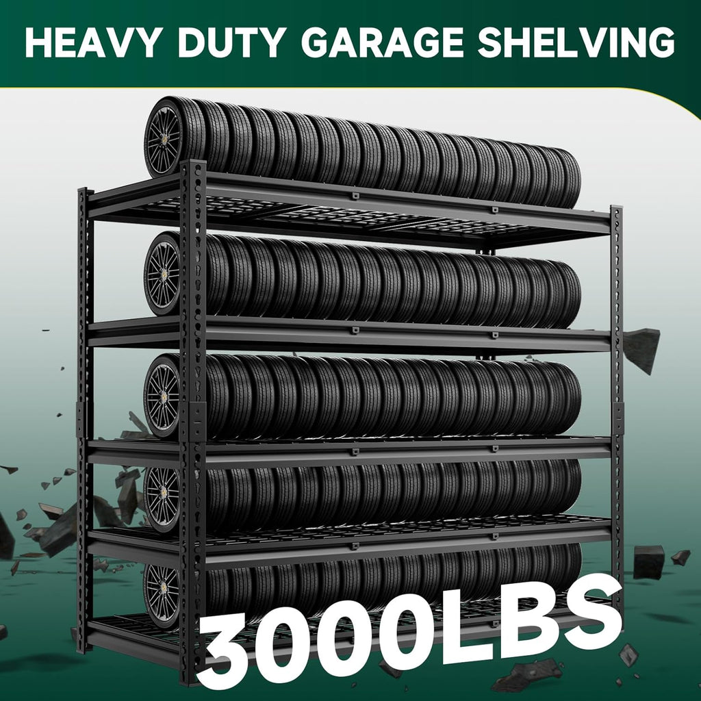 5-Tier 60" W X 24" D X 72" H Storage Shelves 3000LBS Garage Shelving Metal Storage Racks and Shelving Adjustable Heavy Duty Shelf Units for Basement Industrial(Black)