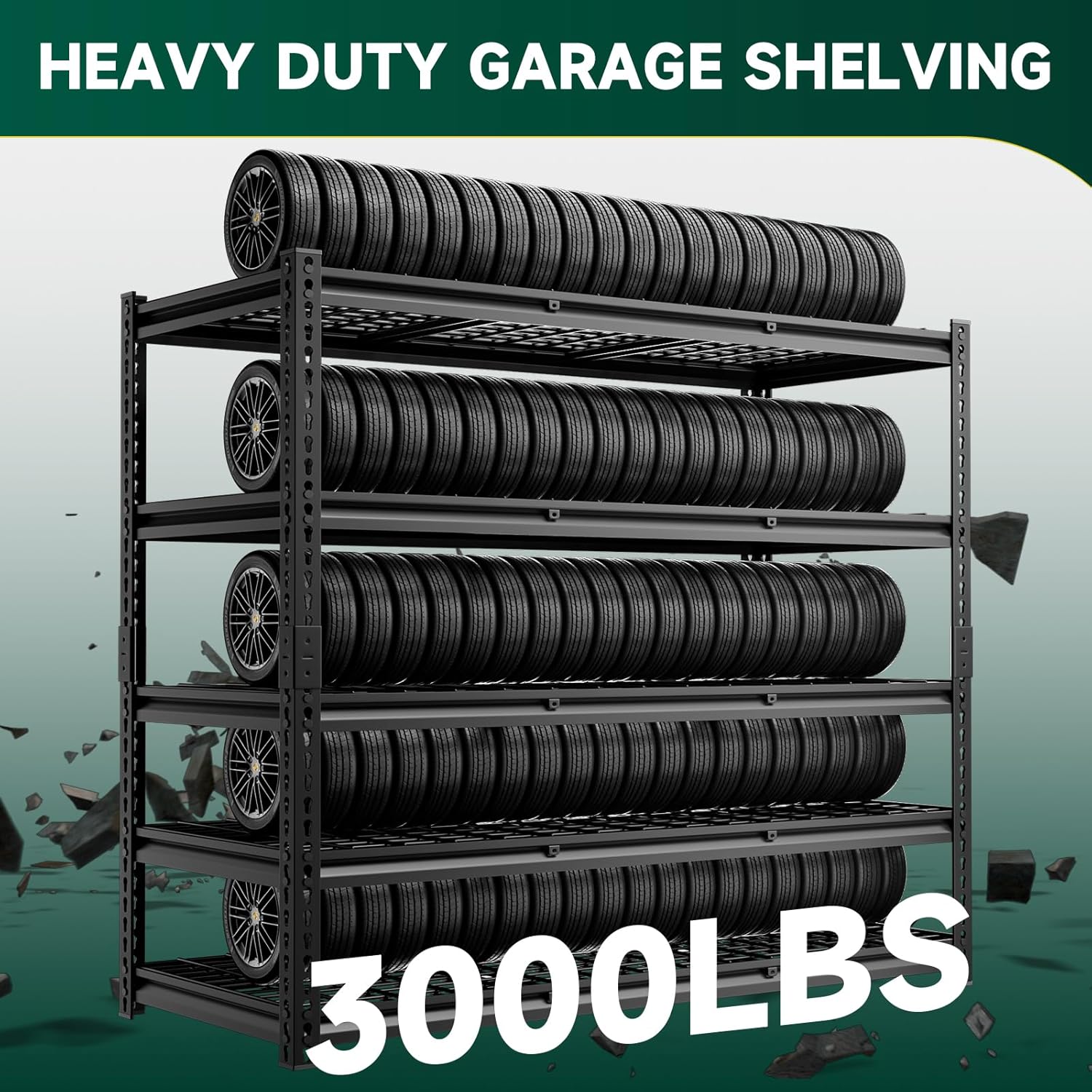 5-Tier 60" W X 24" D X 72" H Storage Shelves 3000LBS Garage Shelving Metal Storage Racks and Shelving Adjustable Heavy Duty Shelf Units for Basement Industrial(Black)