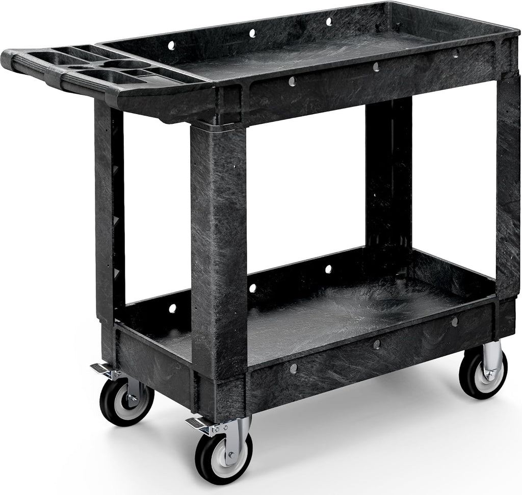 YITAHOME Utility Cart on Wheels, Plastic Tool Cart 550 lbs Capacity Service Cart, 40 x 17 Inch 2 Shelf Extra Heavy Duty Rolling Work Carts for Warehouse, Garage, School & Office, Cleaning, Black