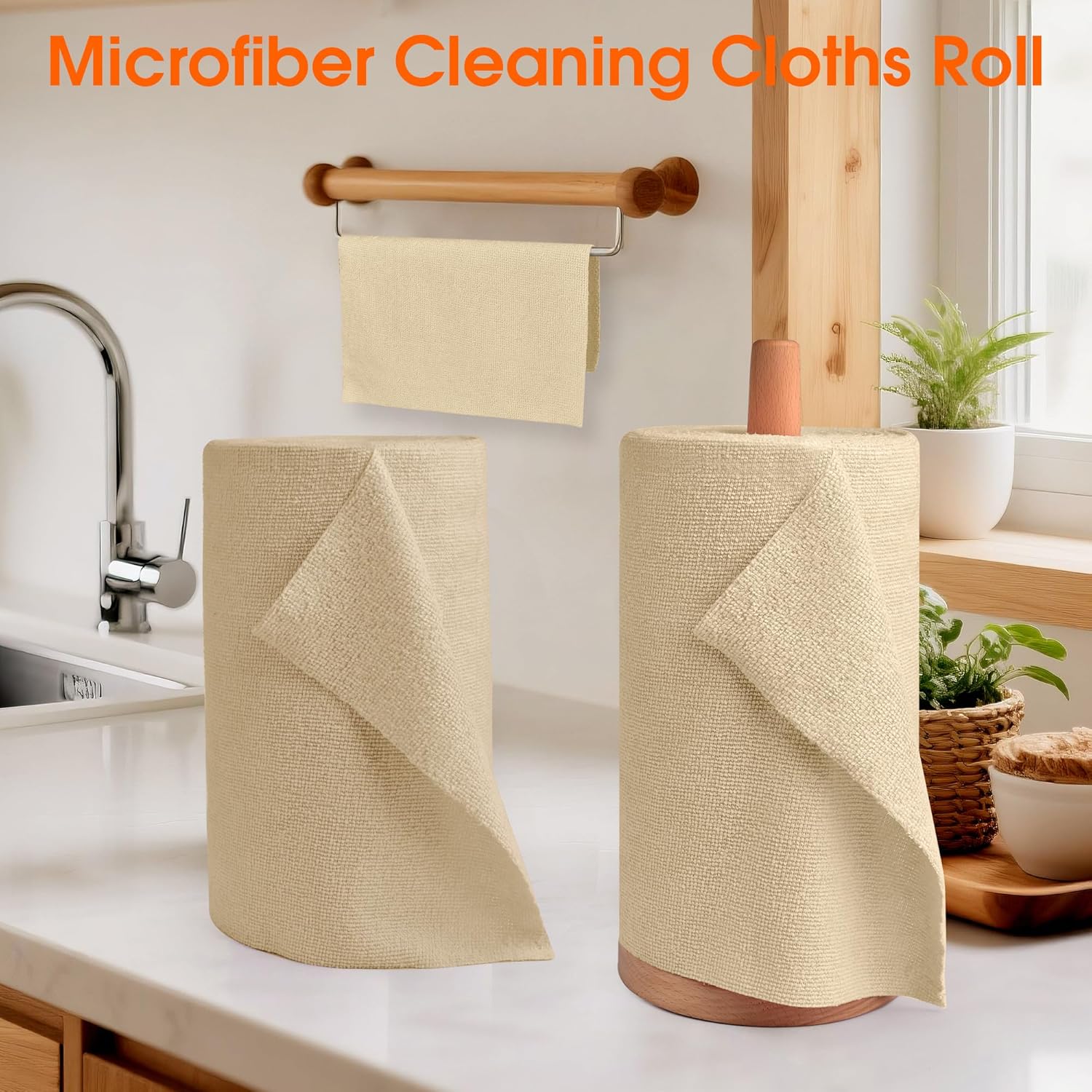 Roll of Microfiber Cleaning Cloth –100 Pack, Tear Away Microfiber Towels, Reusable, Washable, Scratch-Free, Kitchen Towels for Car, Home, Kitchen, Glass, Dishes(Wheat Beige)
