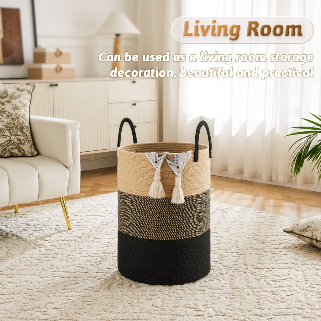 Laundry Basket,Woven Cotton Rope Laundry Hamper,100L for Decorative Storage of Dirty Clothes,Toys and Blankets in Bathroom,Bedroom and Living Room