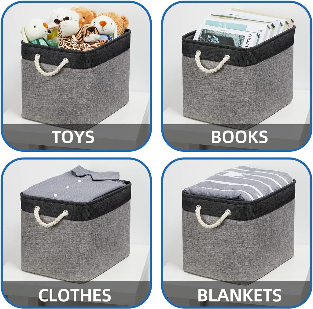 Temary Large Storage Baskets 2 Pack Cloth Basket for Shelves Collapsible Decorative Storage Organizer Baskets Canvas Storage Bins with Handles for Home(Grey&Black,16Lx12Wx12H Inches)