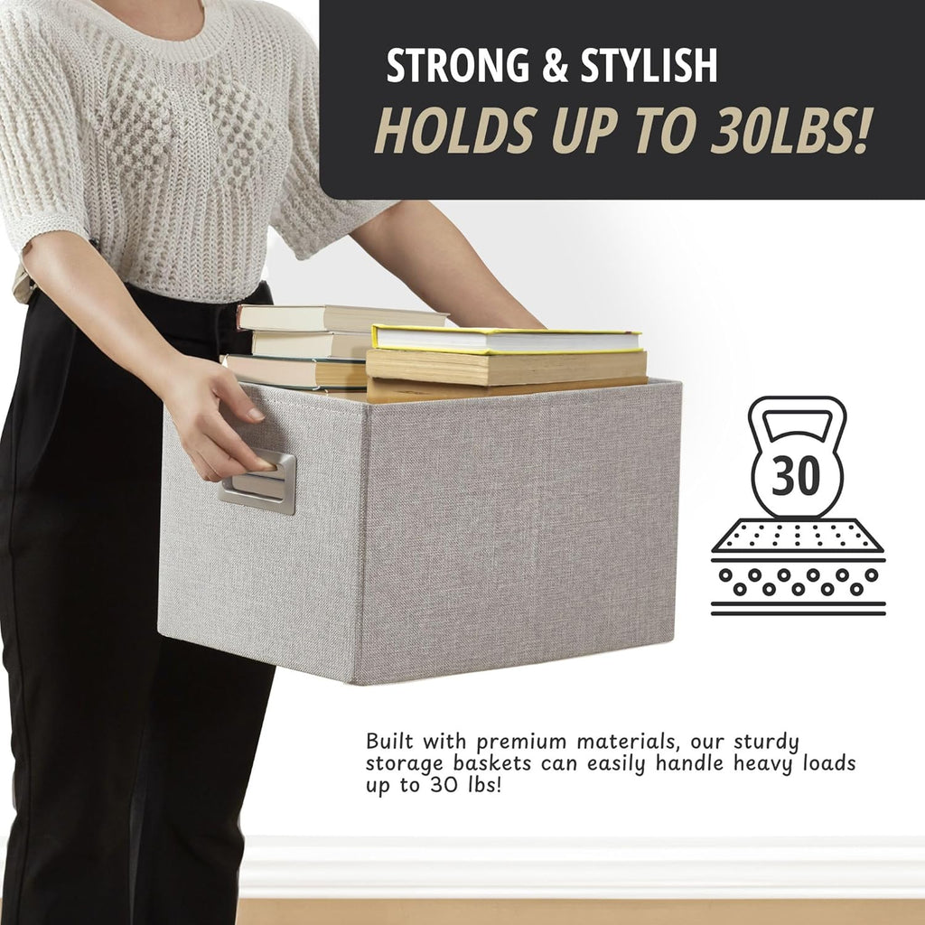 DECOMOMO Storage Bins for Shelves Robust Fabric Closet Bins for Shelves Toy Storage Clothes Books (Pack of 3 – Light Grey)