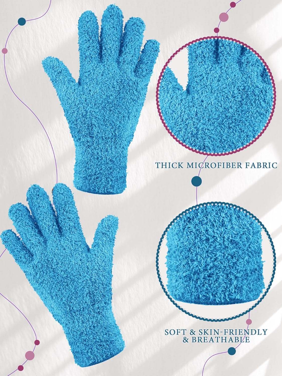 Patelai 3 Pairs Microfiber Plant Dusting Gloves Leaf Cleaning Gloves for Indoor Plants, Blinds, Furniture, House(Small,Reddish Violet, Blue, Purple)