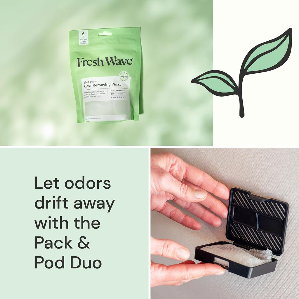 Fresh Wave Original Odor Eliminating & Deodorizing Packs - Bag of 6 & Fresh Pod Case - Safer Odor Relief for Small Spaces, Natural Plant-Based Odor Eliminator, Odor Absorbers for Home