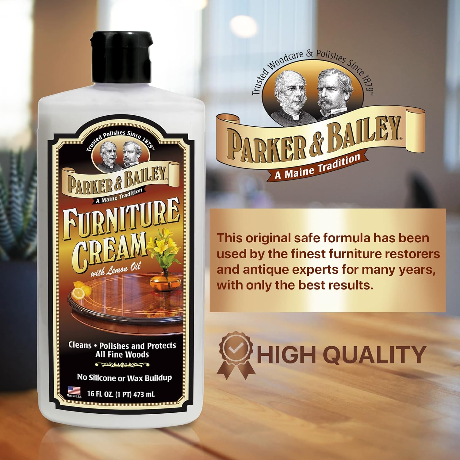 PARKER & BAILEY FURNITURE CREAM - Multisurface Wood Cleaner And Polish Furniture Quick Shine Restorer Protector Kitchen Cabinets Surface Cleaner House Cleaning Supplies Home Improvement, 16oz