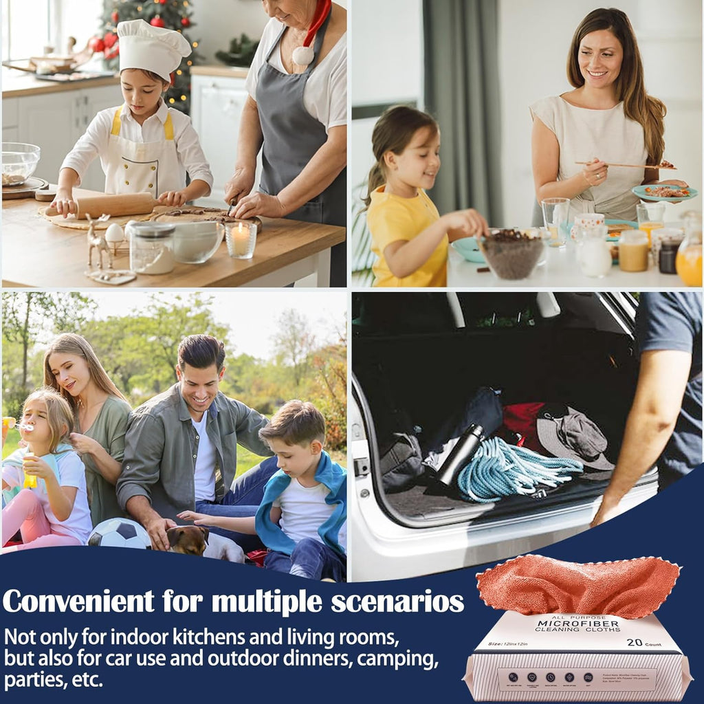 MRD's Home 20Pack Microfiber Cleaning Cloth in Bag,Multi-Purpose Reusable Cleaning Wipes Rags,Lint Free,Scratch & Streak-Free Cloth for Car,Small Microfiber Towels for House Wash,12" x 12"（Orange）