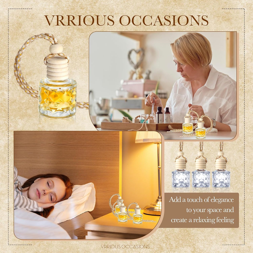 BBTO 50 Pcs Hanging Car Air Freshener Car Diffuser Bottles Empty Glass Perfume Bottle Freshener Diffuser Bottle Pendant for Essential Oil Fragrance Aromatherapy Bottle Ornament(Diamond)