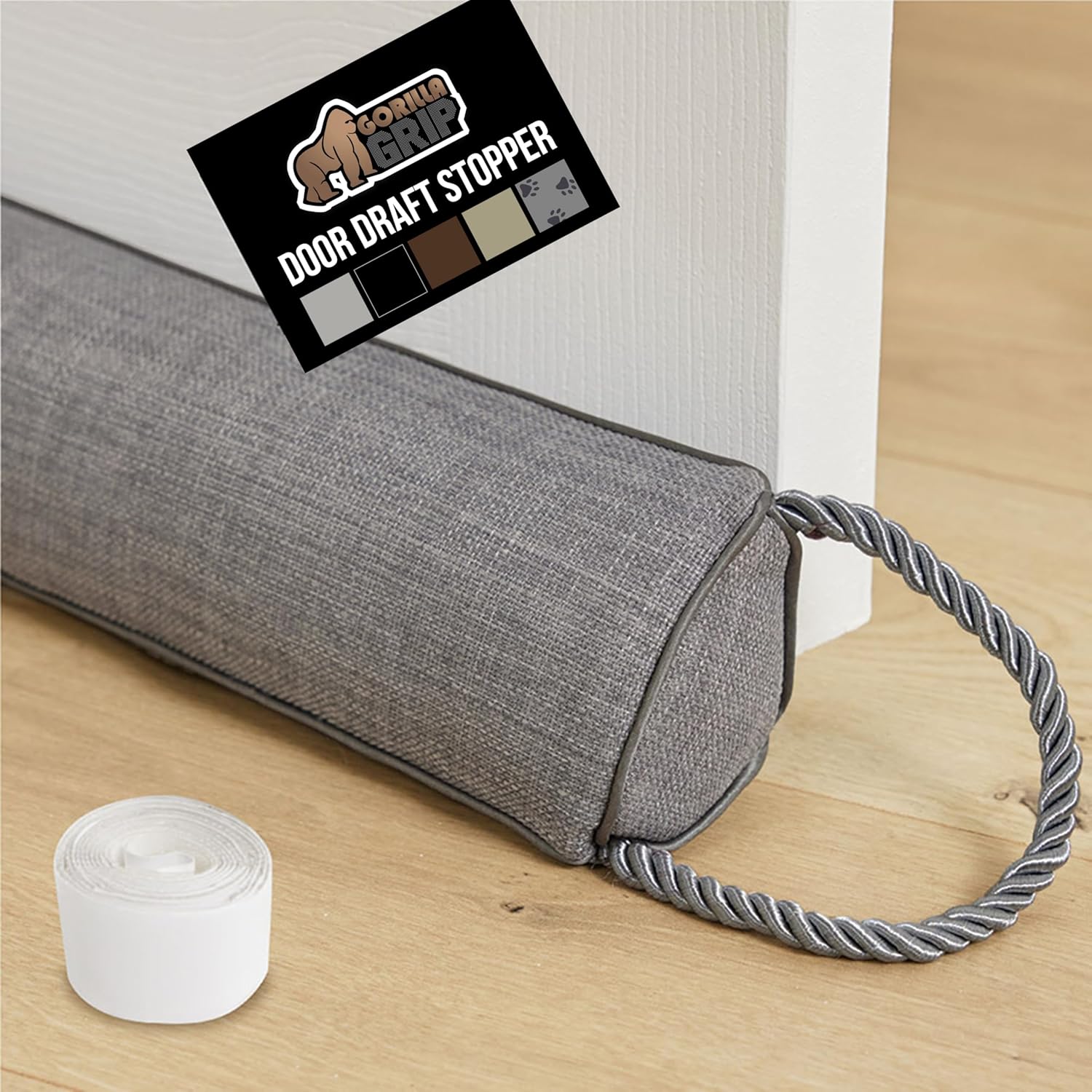 GORILLA GRIP Door Draft Stopper for Bottom of Doors, Weather Stripping Seal Blocks Hot Air, Noise, Bugs, Keeps Cold AC in, Sound Proofing Easy Install Gap Filler, Home Essentials, 36 Inch, Slate Gray
