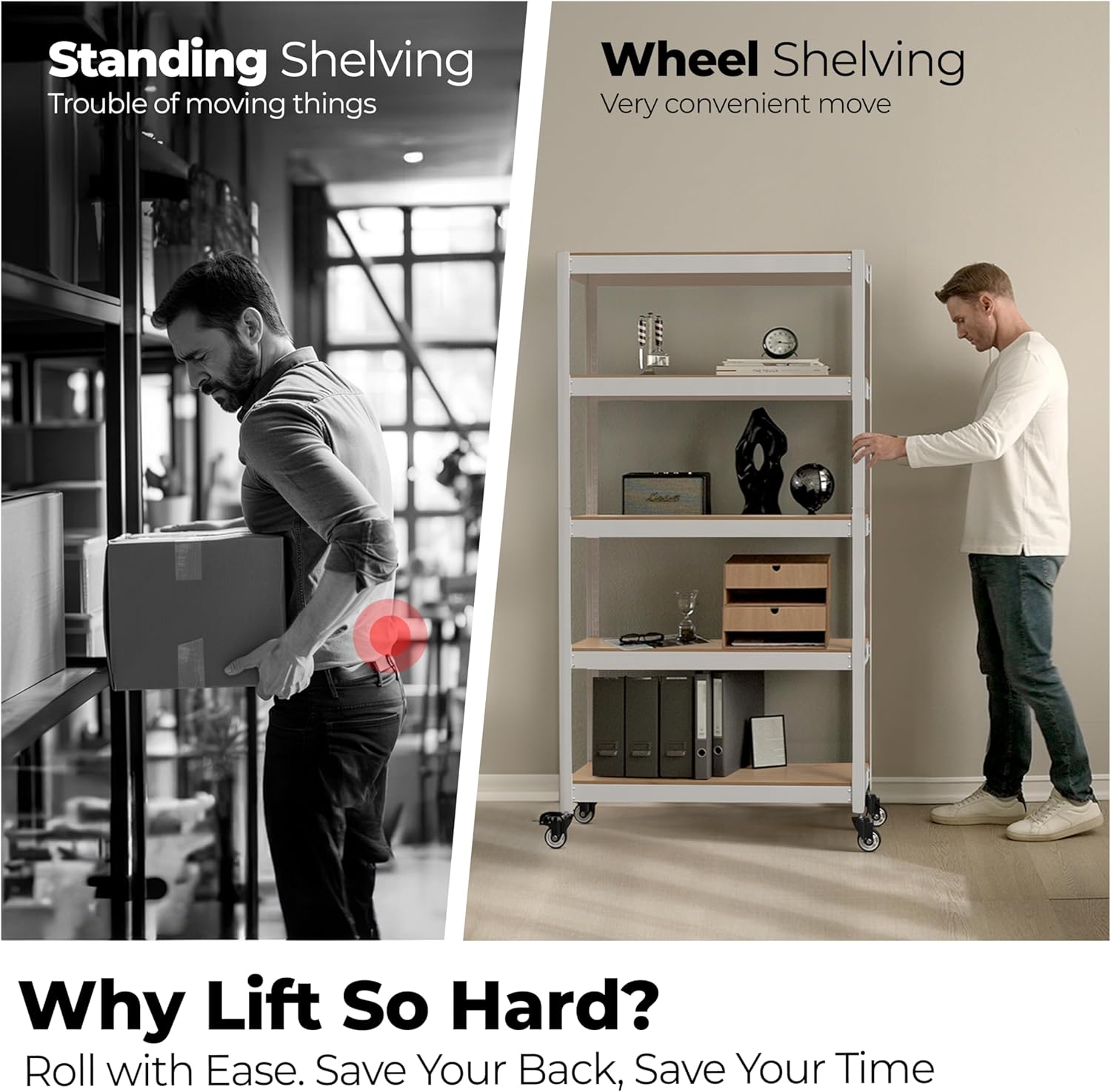 HOMEDANT House White 5-Tier Metal Rolling Cart Shelf Rack Casters Heavy Duty Wheel Shelving Unit Adjustable Utility Storage Shelves Organizer Shelf Kitchen Garage 36.2" W x 16.5" D x 69.5" H 1Pack