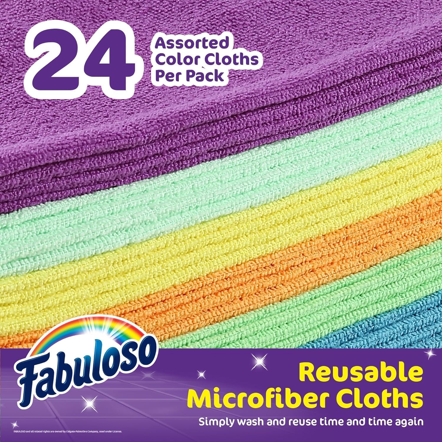 Fabuloso Microfiber Cleaning Cloths, Rainbow - Lint-Free, Scratch-Free Cleaning Cloths for Surfaces and Wood Furniture - Dustless Cloth for Bold and Bright Cleaning Experience, 24 Count - 2 Pack