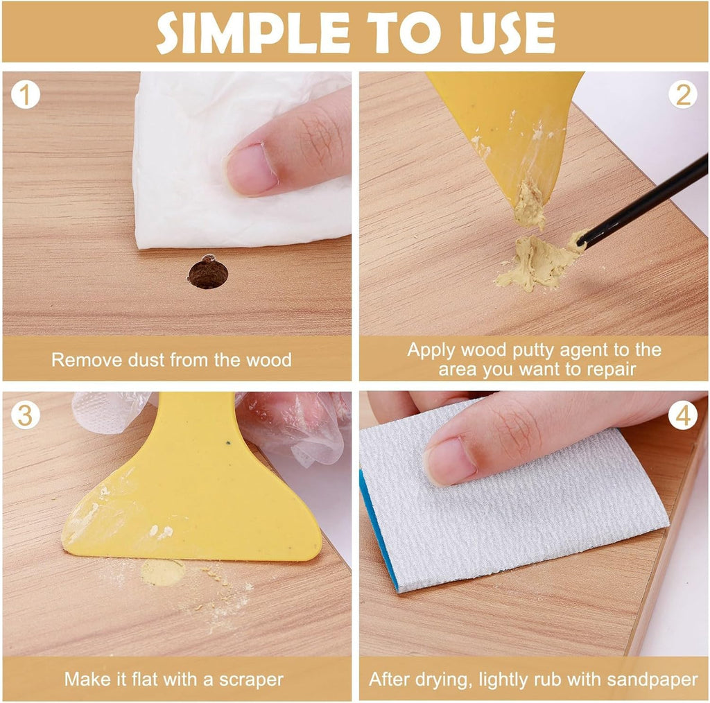 SEISSO Wood Filler, Natural Wood Putty for Trim, Wood Filler Paintable, Stainable, Water-Based Wood Putty Filler Outdoor, Wood Repair Kit - Restore Wooden Table, Cabinet, Floors, Door