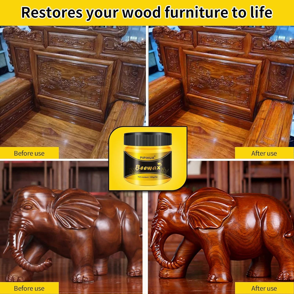 PIPIHUA Beeswax Polish and Conditioner for Wood Furniture - Waterproof & Restorer Wood Wax, Multipurpose Beeswax Furniture Polish and Cleaner for All Types and Colours(2×100g with 4 Sponges)