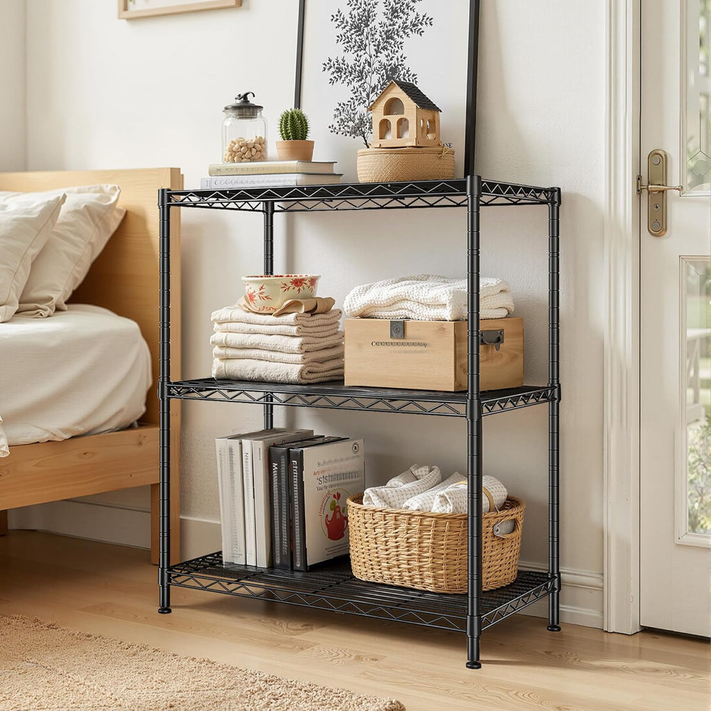 Storage Shelves Adjustable Wire Shelving Metal Wire Rack Shelving Unit Storage Shelf for Kitchen Laundry Room Pantry Closet Bathroom 24" W x 30" H x 14" D Black