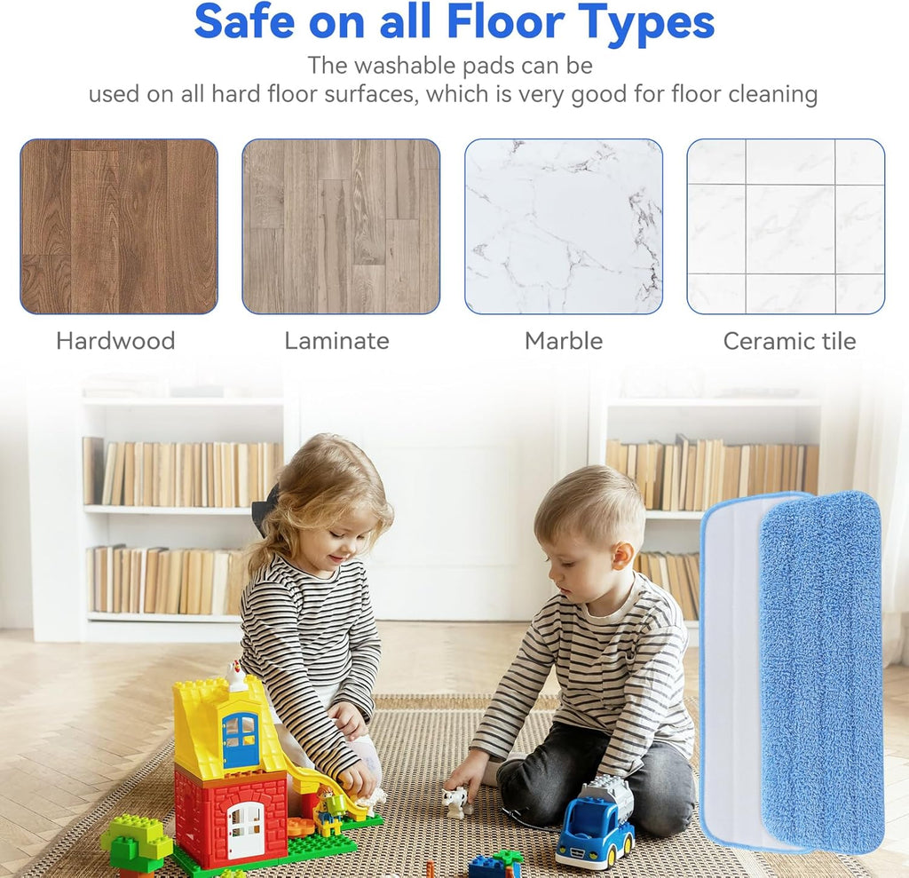 16.5 inch Microfiber Mop Pads for Rubbermaid Reveal Spray Mop and Any 16.5" Flat Mop - 10 Pack 13''-15'' Spray Mop Pad Reusable Washable Replacement Refills - Blue & Green