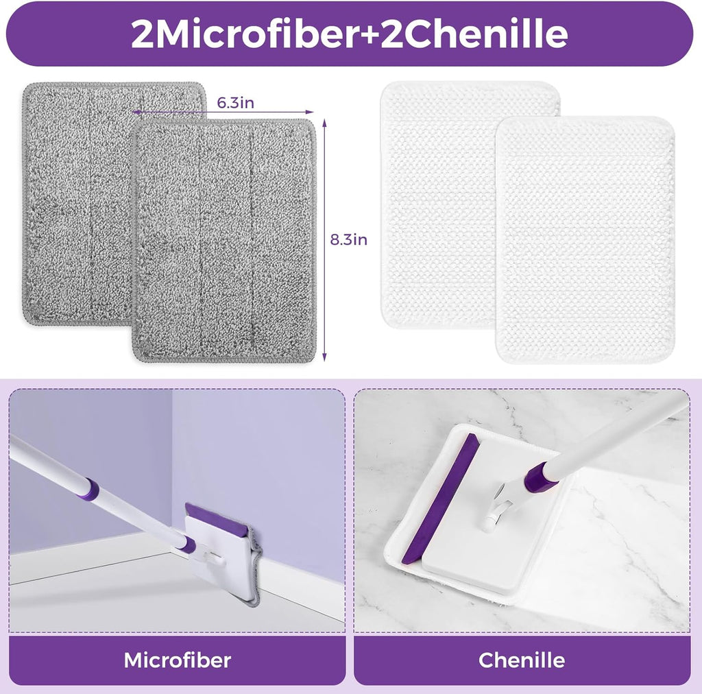 4 Mop Pads Refill for wlich Baseboard Cleaner(2 Chenille Pads+2 Microfiber Pads),Baseboard Cleaner Pad Refills for Ceiling, Wall, Floor and Baseboard Cleaning