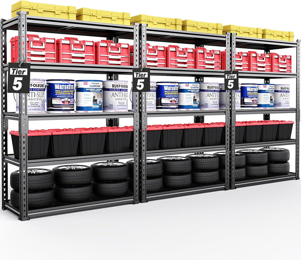 TigerParty 2050LBS Heavy Duty Garage Shelving, 5-Tier Adjustable Storage Shelves, Metal Shelving Unit and Storage Rack for Pantry, Basement, Warehouse, 72" H x 36" W x 16" D, Melamine Faced Board