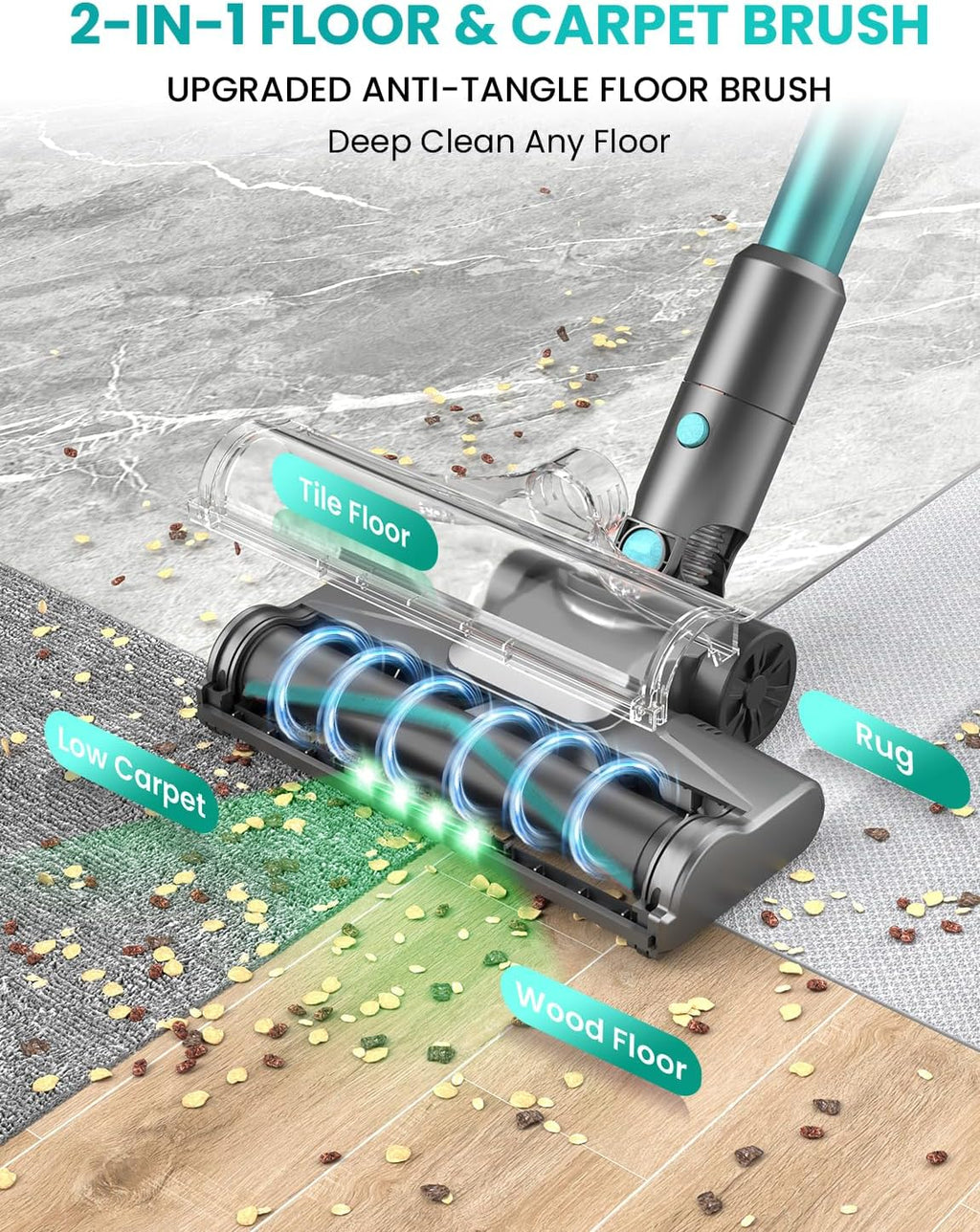 Dzaki Cordless Vacuum Cleaner, Stick Vacuum with Smart LED Display, 50KPA 55Mins Vacuum Cleaners for Home, Powerful Suction, Anti-Tangled Lightweight Rechargeable Vac for Pet Hair, Carpet, Hard Floor