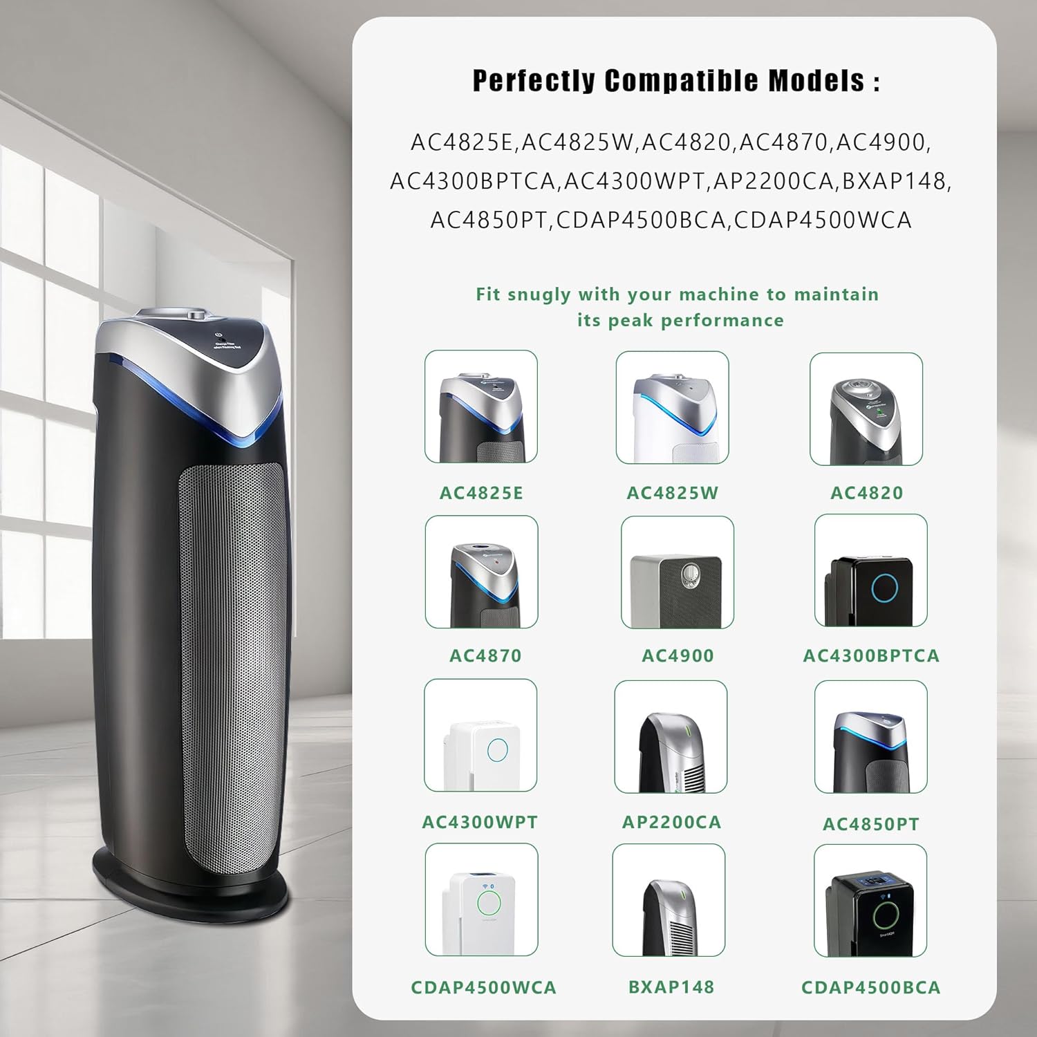 4 Pack FLT4825VO Toxin Clean True HEPA Replacement Filter B Compatible with AC4825 AC4825E AC4825W AC4300 AC4800 AC4900 AC4850 Air Cleaner Purifier with 8 Activated Carbon Pre-Filters