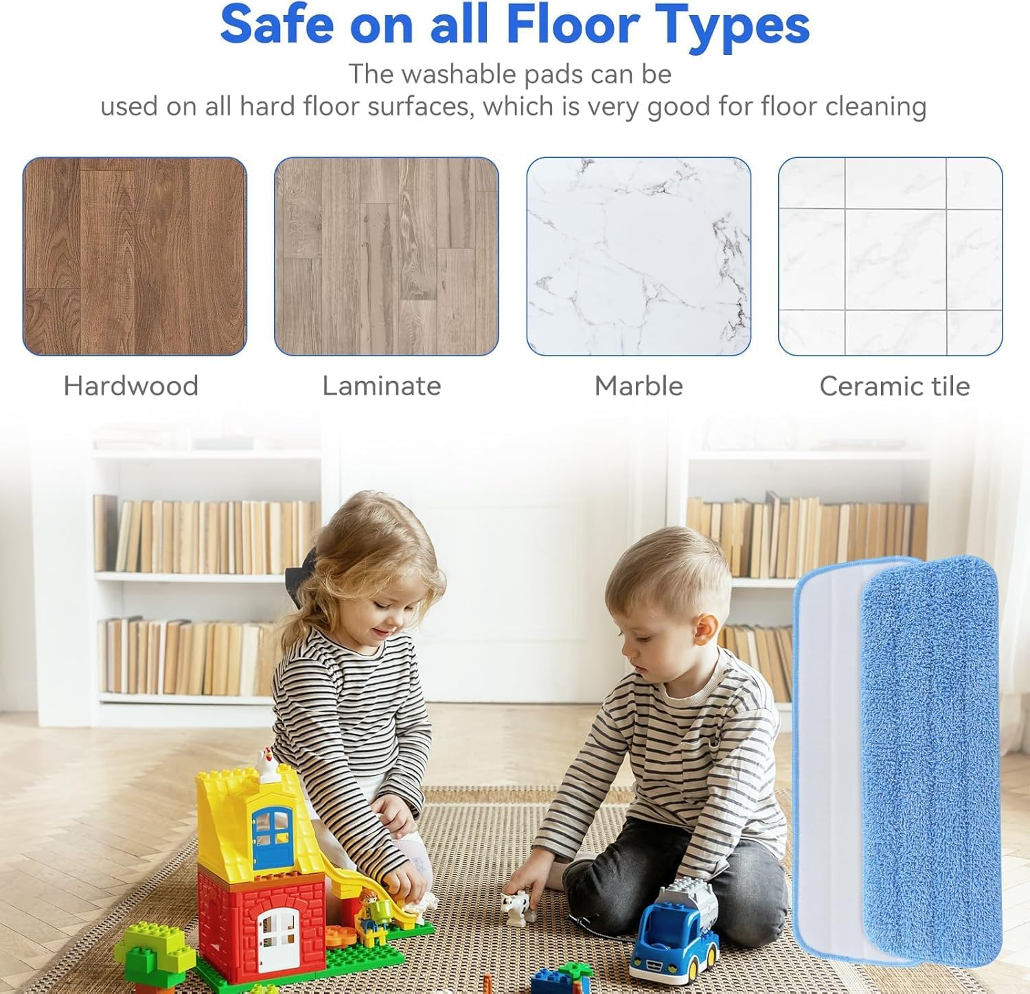 16.5 inch Microfiber Mop Pads for Rubbermaid Reveal Spray Mop and Any 16.5" Flat Mop - 6 Pack 13''-15'' Spray Mop Pad Reusable Washable Replacement Refills - Blue & Green