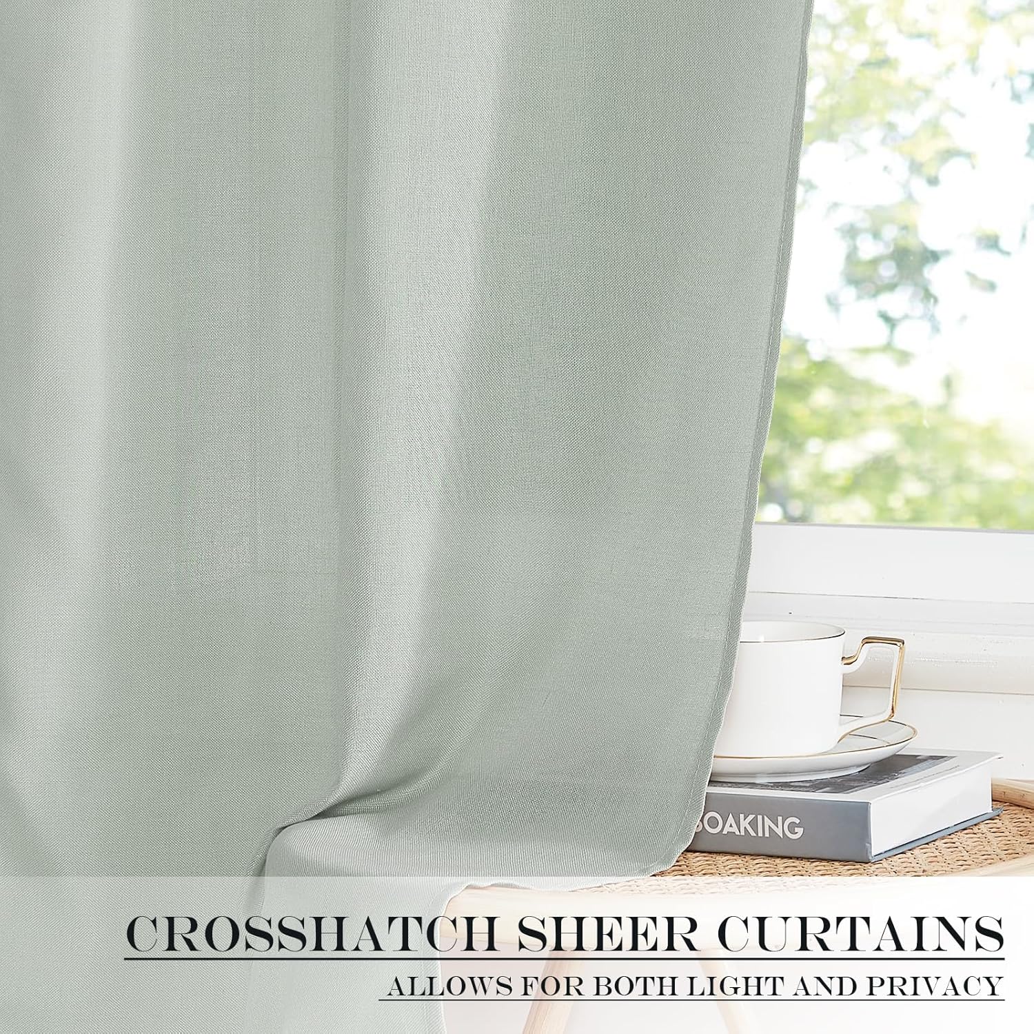 NICETOWN Linen Door Curtain - Privacy Light Filtering Tricia Window Curtains for Patio French Front Door Sidelight Curtain Tie up Shade for Classroom, W26 x L50 inch, 1 Panel, Sage Green