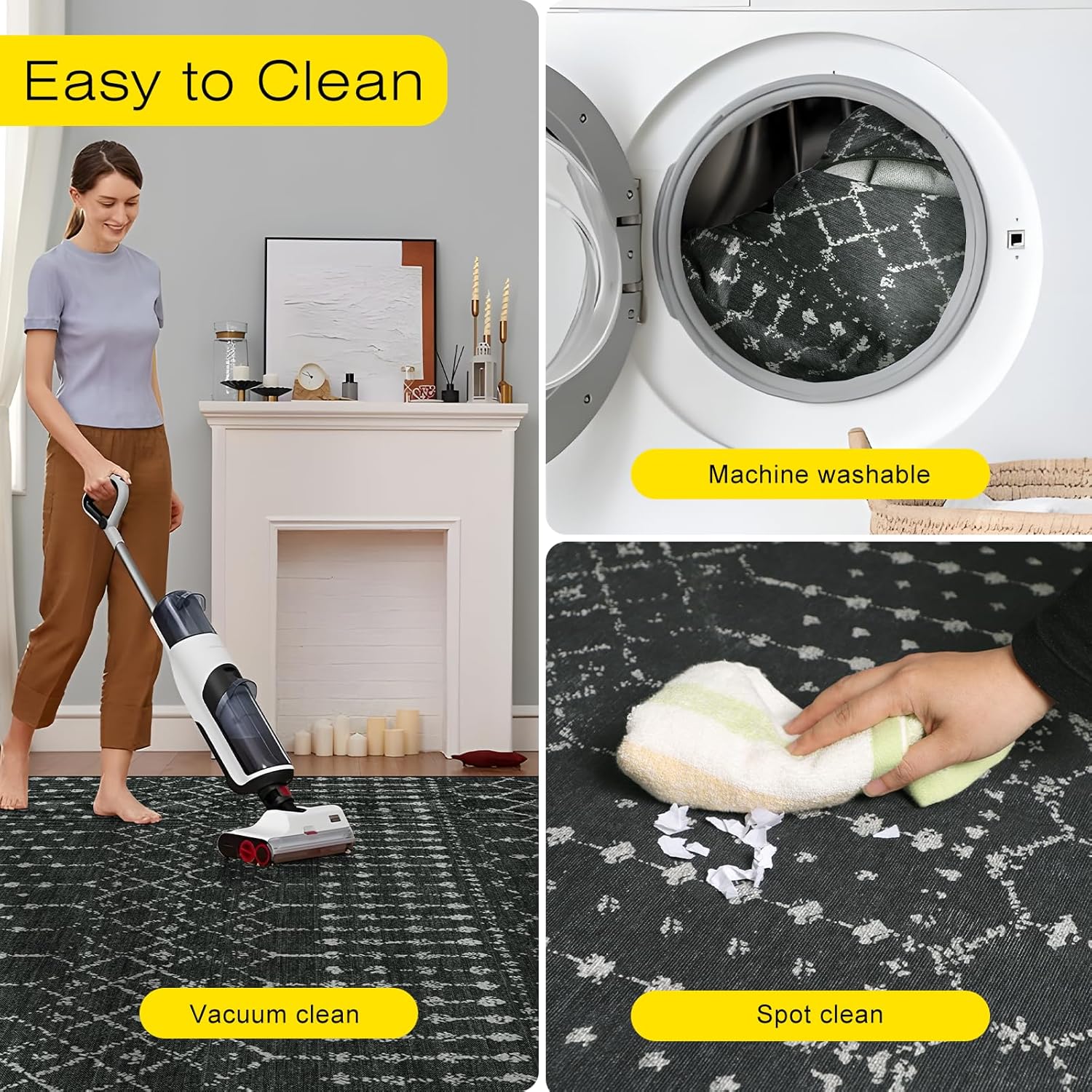 Office Chair Mat for Hardwood & Tile Floors, 48" x 36" Desk Chair Mat, Non-Slip Floor Protector for Rolling Chairs, Machine Washable Area Rug for Home Office, Black