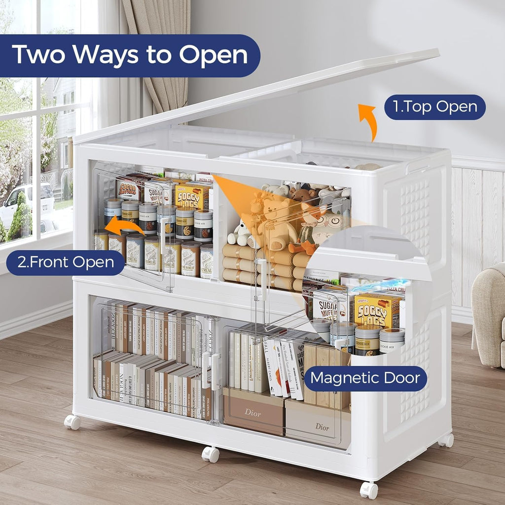 150GAL Extra Large Storage Bins with Lid, 600Qt Stackable Closet Organizers and Drawers, Collapsible Storage Bins with Wheels, Folding Storages Cabinet for Home Bedroom Office, 3Pack White