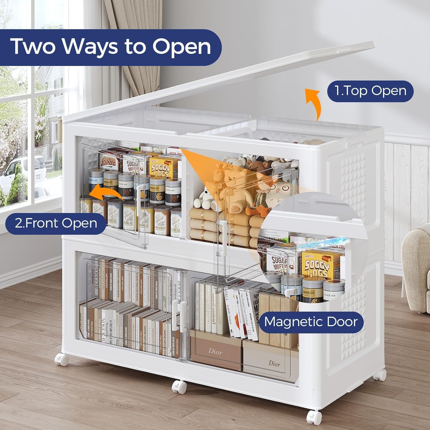 150GAL Extra Large Storage Bins with Lid, 600Qt Stackable Closet Organizers and Drawers, Collapsible Storage Bins with Wheels, Folding Storages Cabinet for Home Bedroom Office, 3Pack White