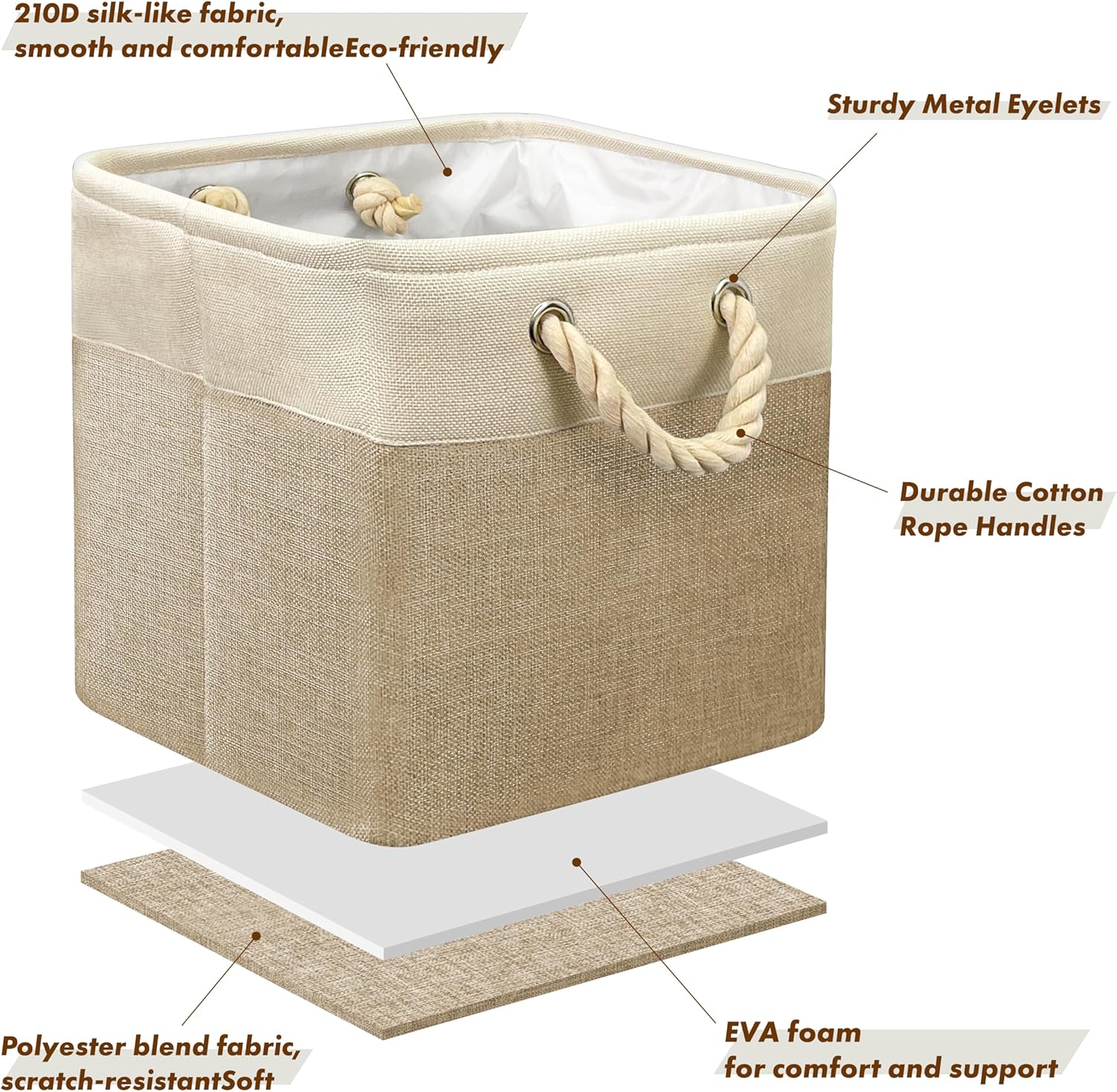 SIMPLE HOUSEWARE Fabric Storage Cubes, 13" x 13" Storage Bin, 3 Pack, Beige
