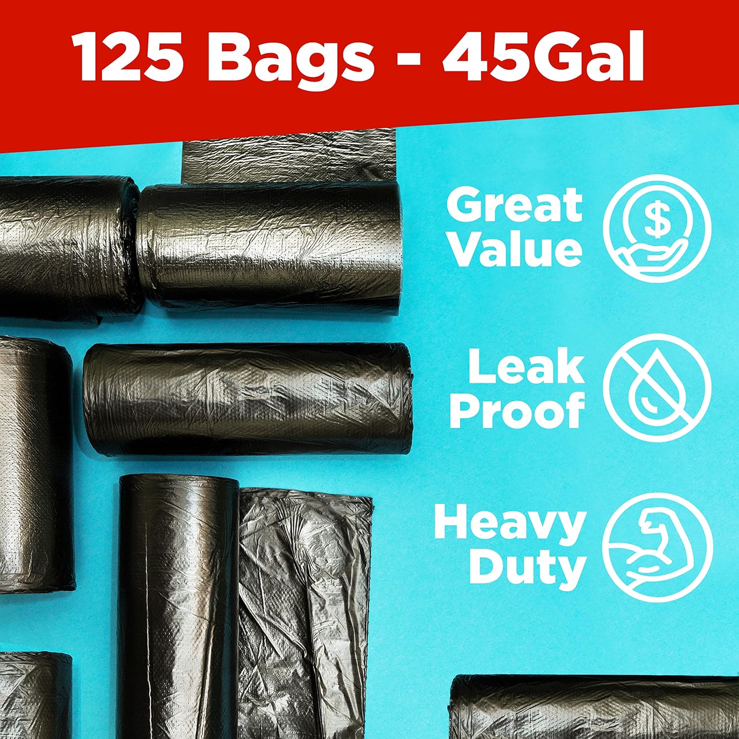 ToughBag 40-45 Gallon Trash Bags Heavy Duty (125 Count) | Black Garbage Bags | Made In USA