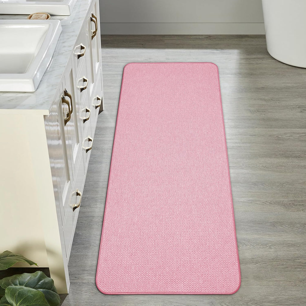Bath Mat,Ultra Thin Bathroom Runner Rugs,Large Bath Mats for Bathroom,Quick Dry,Non-Slip,Machine Washable,Low Pile,Bath Rug,Shower Outside,Sink,Home Decor Accessories.Pink,2'x5'（24x60inch）
