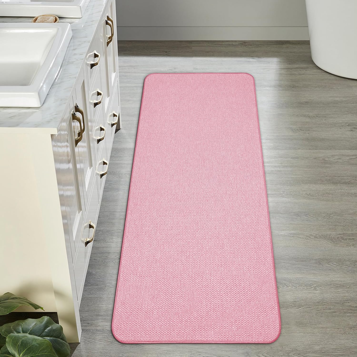 Bath Mat,Ultra Thin Bathroom Runner Rugs,Large Bath Mats for Bathroom,Quick Dry,Non-Slip,Machine Washable,Low Pile,Bath Rug,Shower Outside,Sink,Home Decor Accessories.Pink,2'x5'（24x60inch）