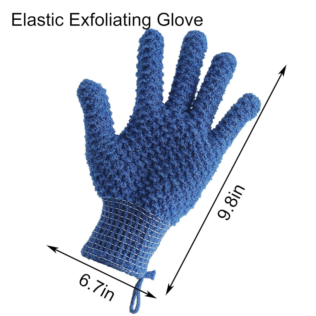Bath Exfoliating Gloves Scrub - 4 pcs (2 Pair) Lengthened and Large Exfoliating Scrubbing Gloves for Shower, Spa, Massage - Scrub Exfoliating Mitts for Body, Face, Hand and Foot（Blue and Pink）