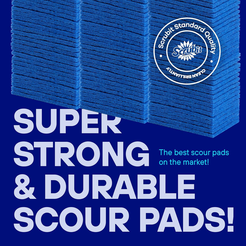 SCRUBIT 50 Pack Scouring Pad - Heavy Duty Scrub Pads for Cleaning Dishes - Non-Scratch Reusable Scrubbing - Blue