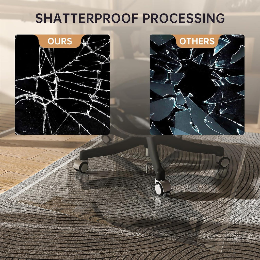 [Tempered Glass] 55“ x 46” Beveled Edge Glass Chair Mat with Polished Edge Clear Office Chair Mat, Glides Smoothly, Suitable for Carpet or Hardwood Floors