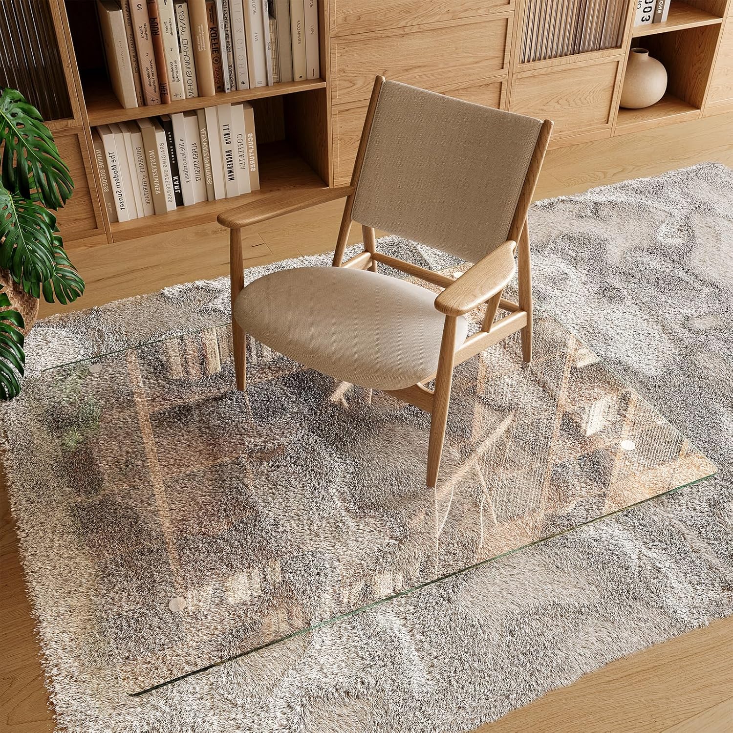 Koonmi Tempered Glass Chair Mat 36"x48" - Premium Office Chair Mat for Hardwood Floors & Low-Pile Carpet with 4 Non-Slip Pads - Thick Scratch-Resistant Surface