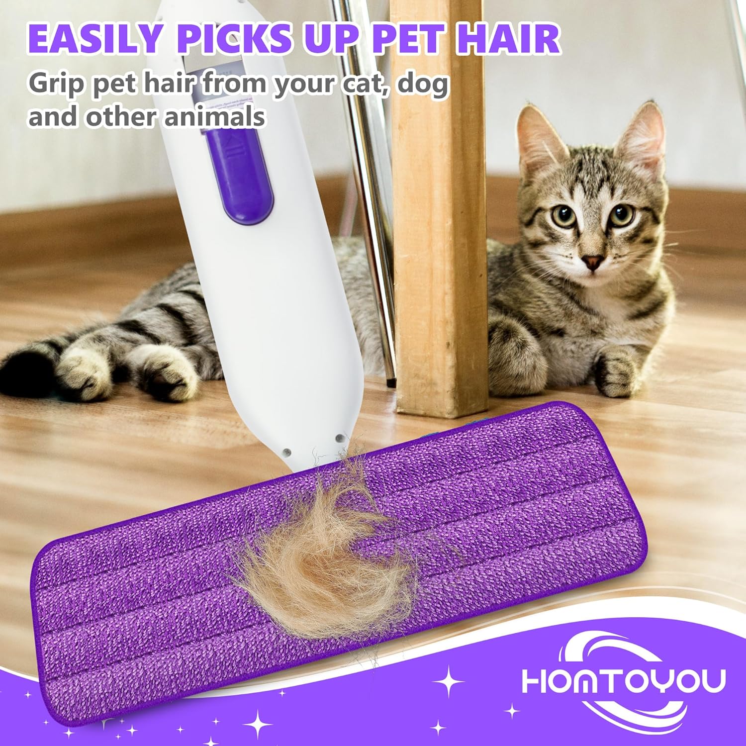 HOMTOYOU Reusable Pads Refills for Swiffer Power Mop: 6 Pack Microfiber Pad for Multi-Surface Floor Cleaning - Machine Washable Replacement Sweeping Cloths for 13 ''-15 '' Spray Mop