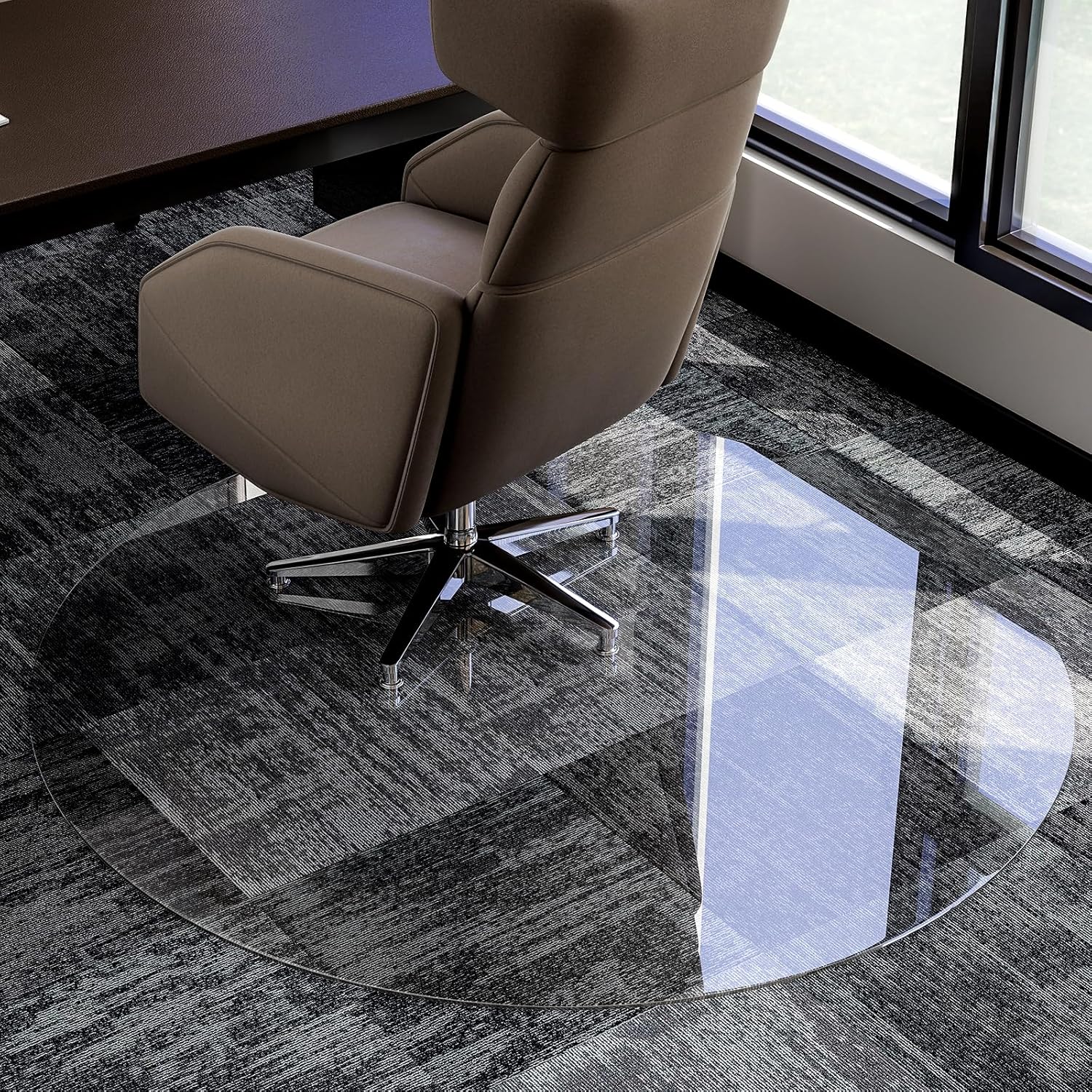 55" x 55" Round Tempered Glass Chair Mat for Carpet & Hardwood, Heavy-Duty Glass Floor Mat for Office Chair, Durable Glass Desk Mat for Home and Office