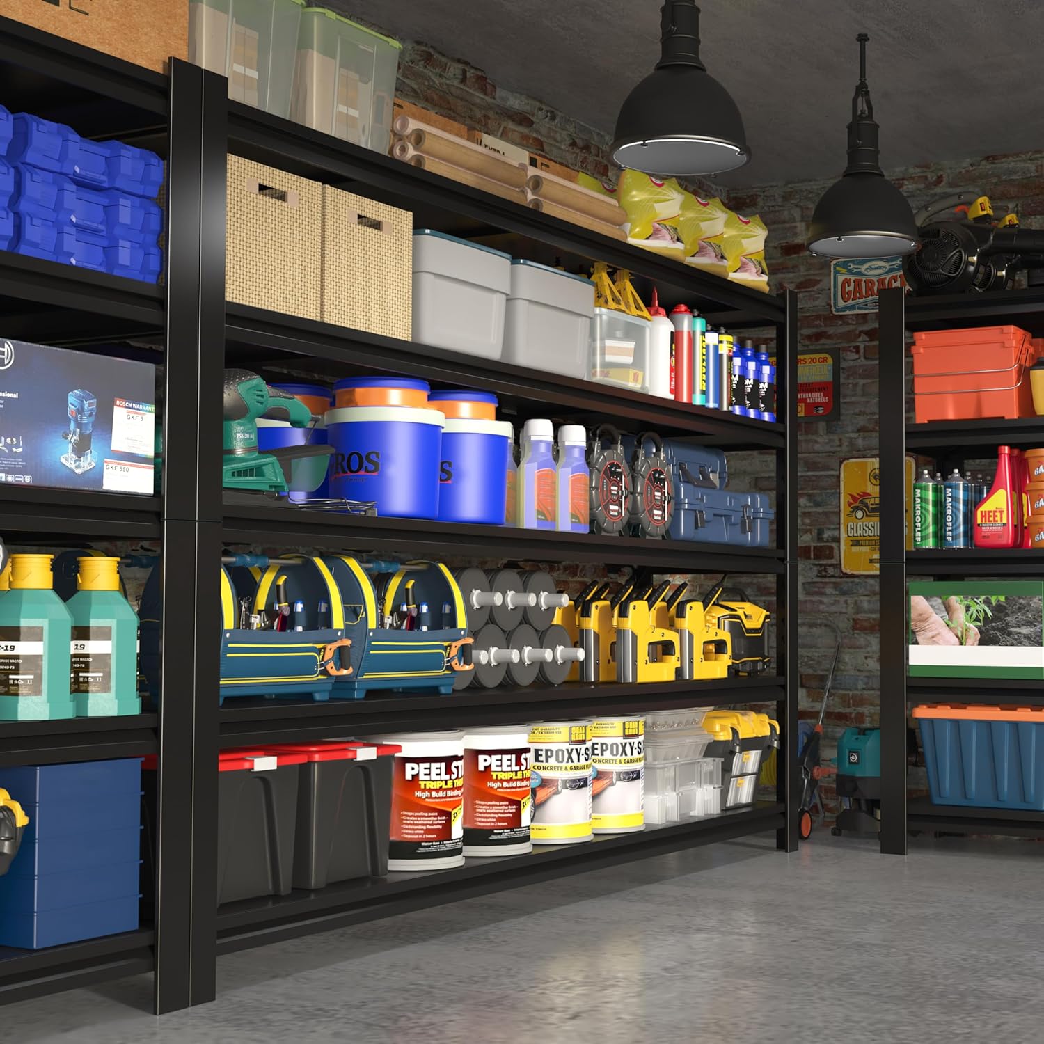 60"W Garage Shelving Heavy Duty Metal Shelving 3000LBS Storage Shelves Adjustable 5 Tier Metal Shelves for Storage Industrial Shelves for Garage, Warehouse, 24.2" D x 60'' W x 72'' H, 2 Packs