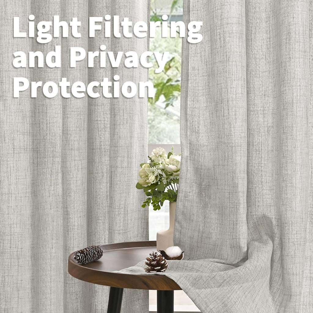 YoungsTex Light Grey Cafe Curtains 36 Inch Length for Short Window, Linen Small Drapes with Rod Pocket Back Tab Light Filtering for Bathroom Kitchen Windows, 2 Panels, 42 X 36 Inch