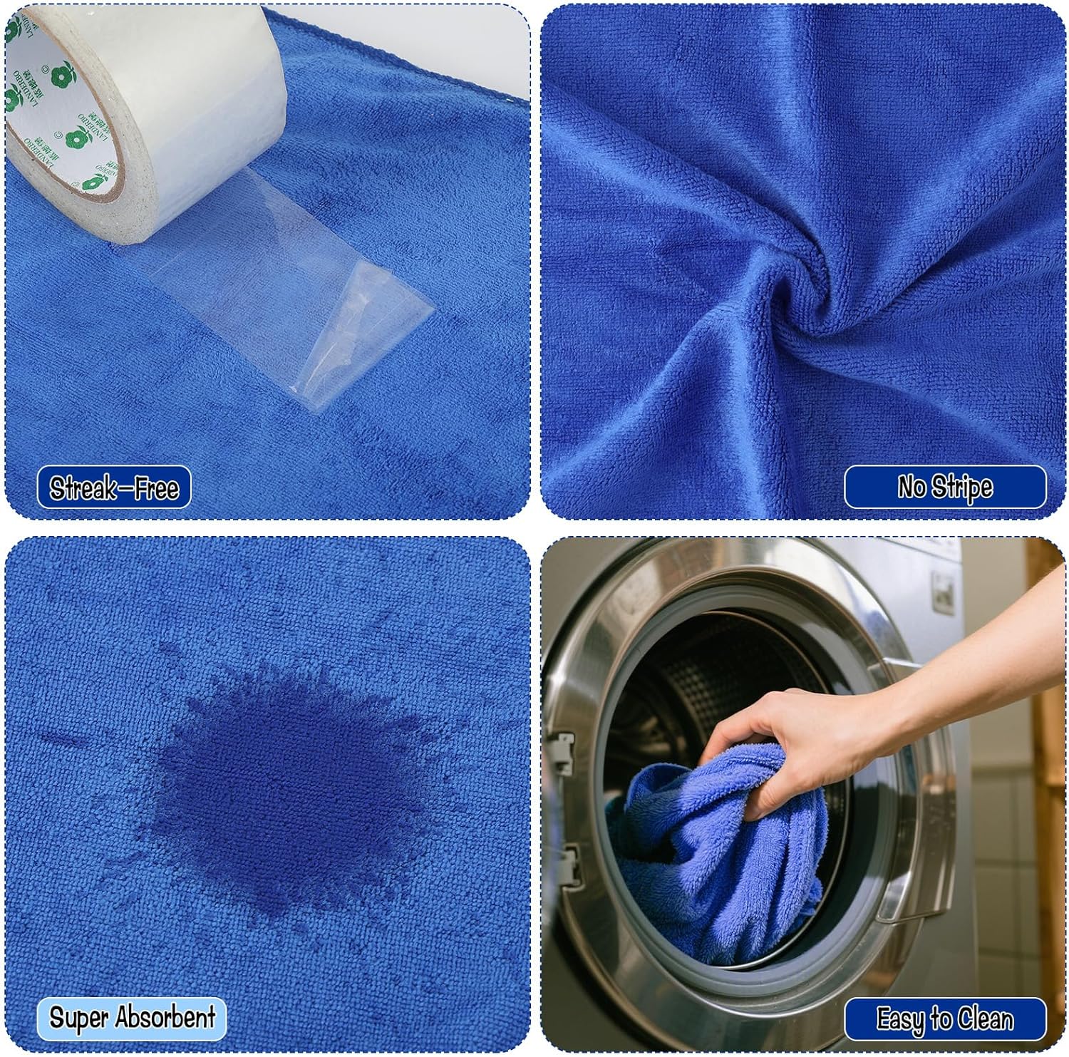 4 Pack Extra Large Microfiber Cleaning Cloths 20"x30", Lint-Free Reusable Towels for Home, Glass, Windows, Office, Kitchen, Bathroom – Mixed Blue