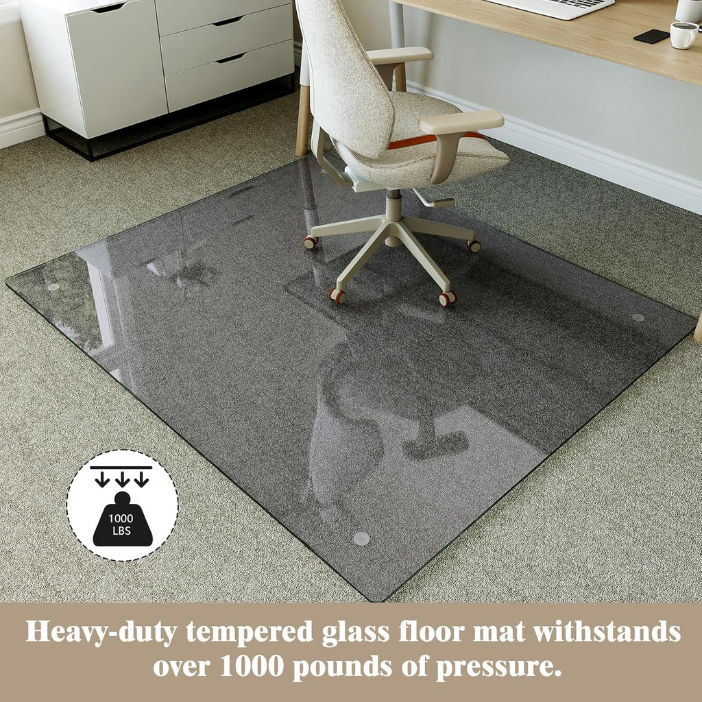 Koonmi Tempered Glass Chair Mat for Hardwood Floors & Carpets, 46" x 55“ Grey Heavy Duty Office Floor Protector with Noise-Free Gliding Shatterproof for Home Office Desk