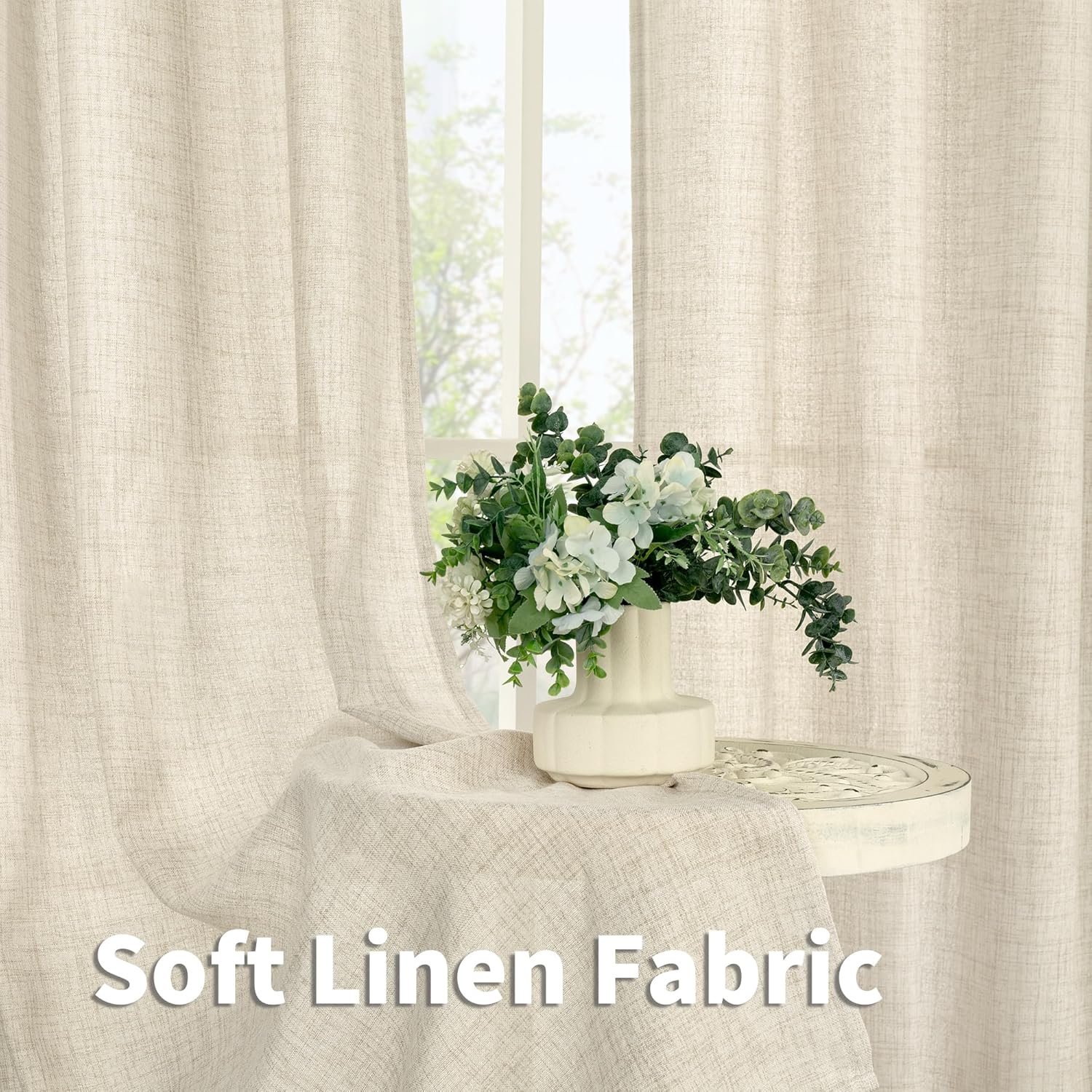 YoungsTex Linen Curtains 40 Inch Length for Kitchen, Semi Sheer Short Window Drapes with Rod Pocket Back Tab Light Filtering for Living Room Bathroom Cafe, 2 Panels, 30 X 40 Inch