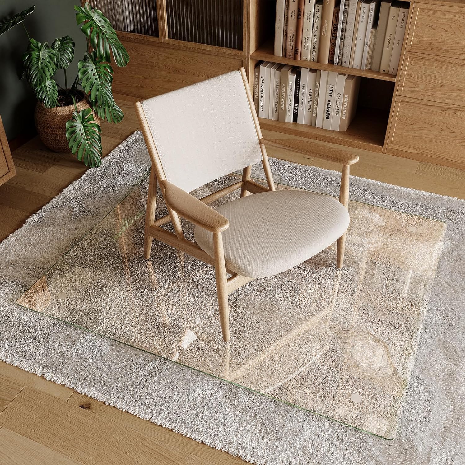 Koonmi Tempered Glass Chair Mat 40"x48" - Premium Office Chair Mat for Hardwood Floors & Low-Pile Carpet with 4 Non-Slip Pads - Thick Scratch-Resistant Surface